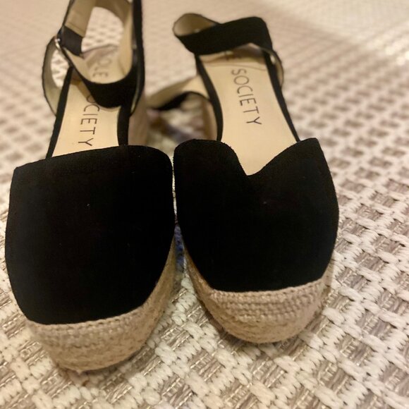 Sole Society Channing Black Suede Ankle Strap Platform Espadrille Sandal 8.5M - Picture 3 of 6